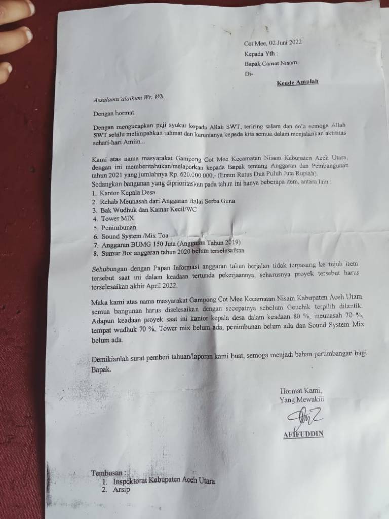 KEUCHIK GAMPONG COT MEE NISAM DIDUGA TIDAK TRANSPARAN KELOLA DANA&nbsp;DESA